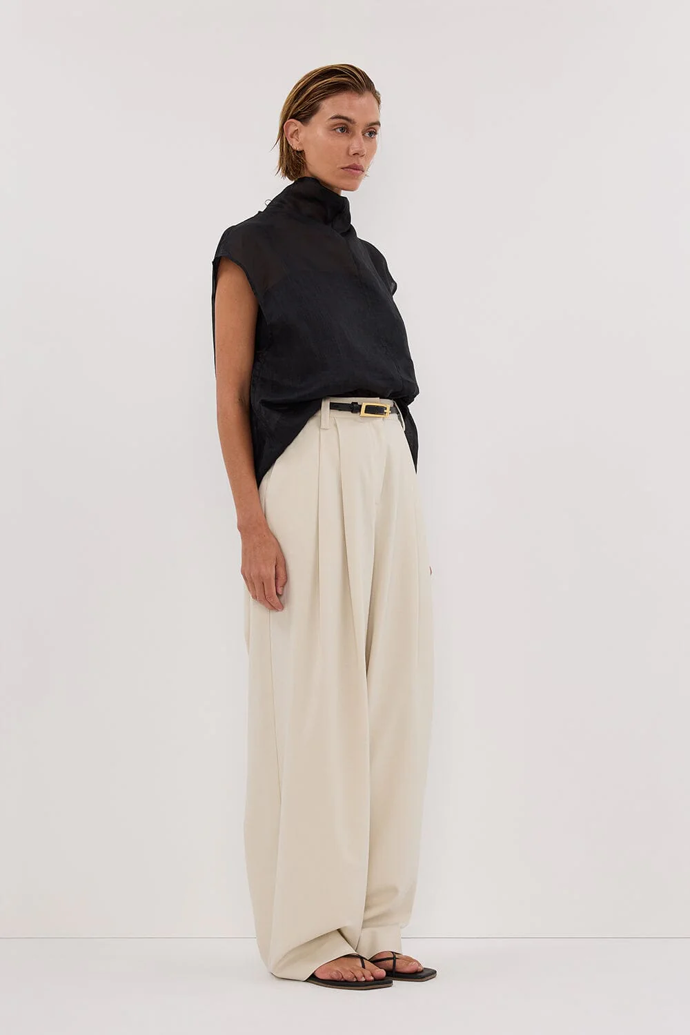 CARMEL BLACK RAMIE FUNNEL NECK TOP - Image 3